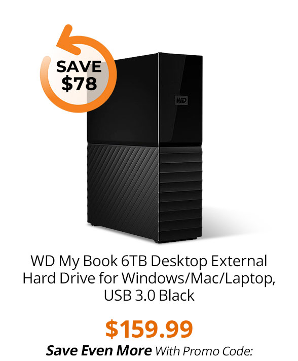 WD My Book 6TB Desktop External Hard Drive for Windows/Mac/Laptop, USB 3.0 Black