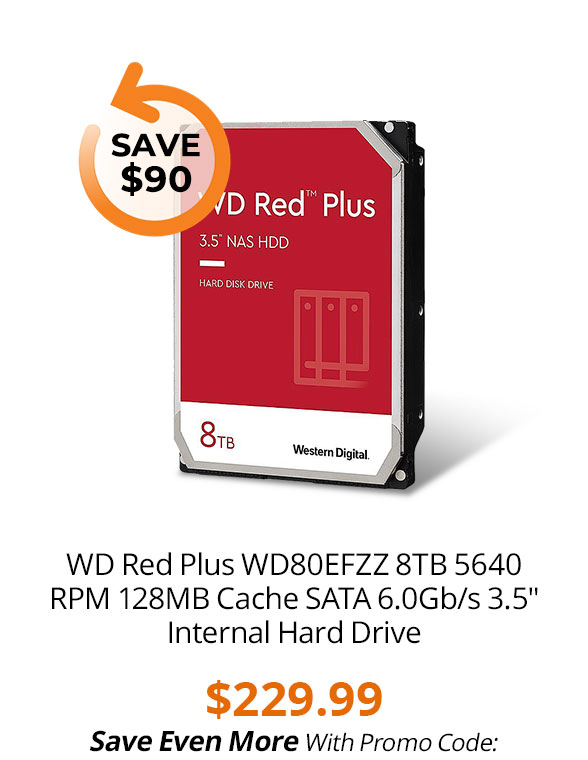 WD Red Plus WD80EFZZ 8TB 5640 RPM 128MB Cache SATA 6.0Gb/s 3.5" Internal Hard Drive