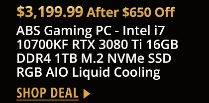 ABS Gaming PC - Intel i7 10700KF RTX 3080 Ti 16GB DDR4 1TB M.2 NVMe SSD RGB AIO Liquid Cooling
