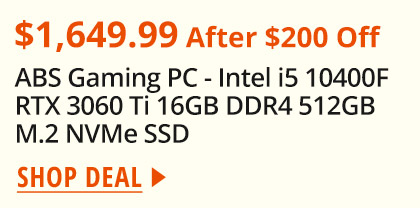 ABS Gaming PC - Intel i5 10400F RTX 3060 Ti 16GB DDR4 512GB M.2 NVMe SSD