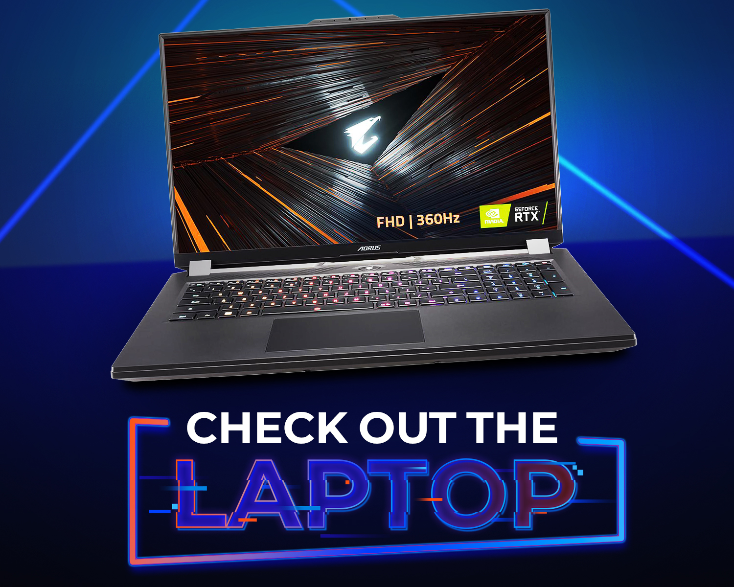 illustration of Aorus 17 Xe4 laptop with copy that invites to Check out the Laptop