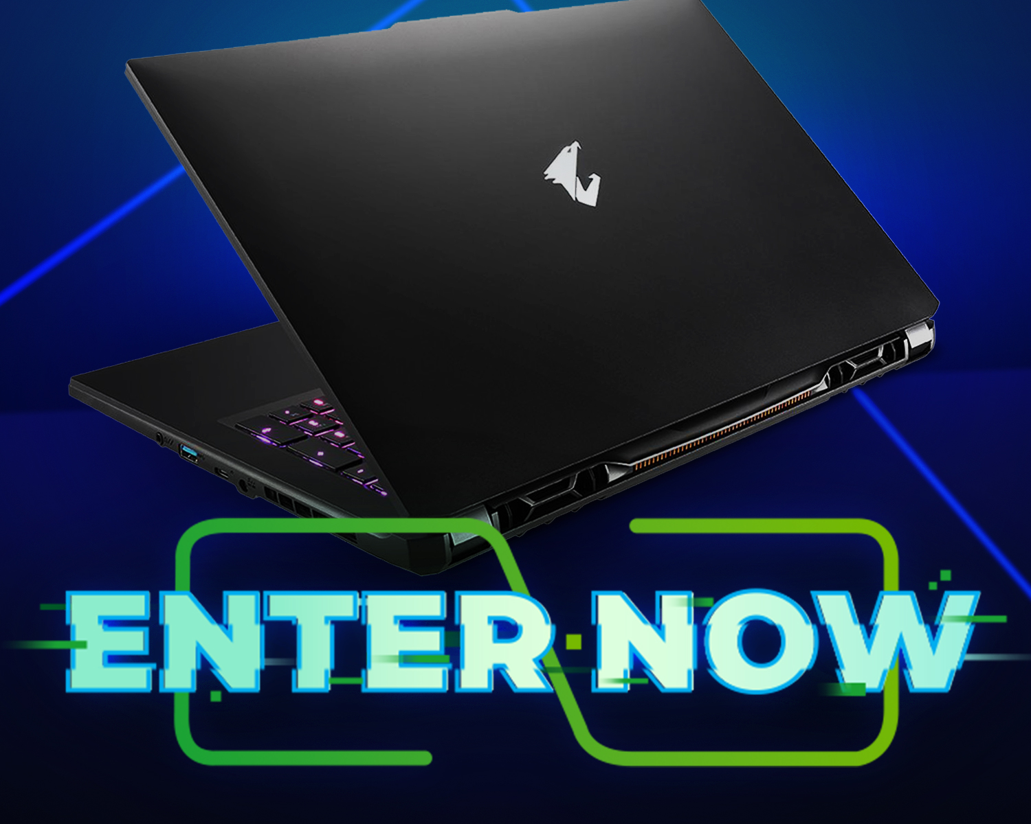 illustration of Aorus 17 Xe4 laptop with copy that invites to Enter the Contest